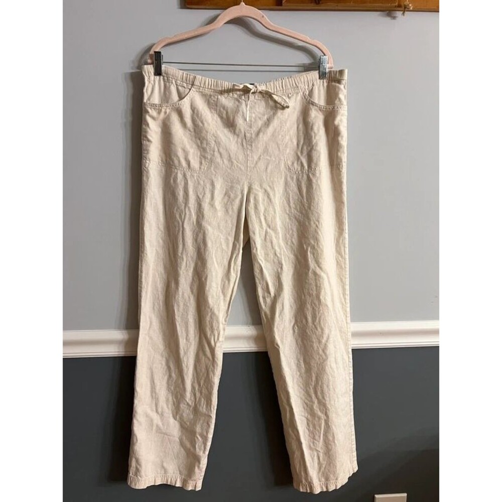 Cream Linen Cotton Blend Pants Women’s Size Medium Summer Vacation Coastal